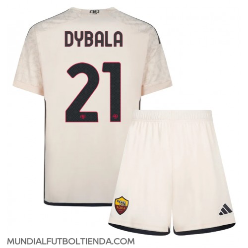 Camiseta AS Roma Paulo Dybala #21 Segunda Equipación Replica 2023-24 para niños mangas cortas (+ Pantalones cortos)